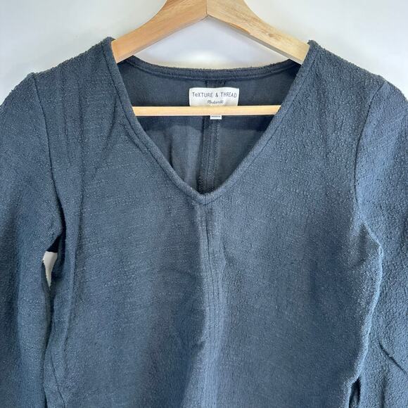Madewell Texture & Thread Black 3/4 Balloon Sleeve V Neck Top Womens Size XS - Picture 3 of 14